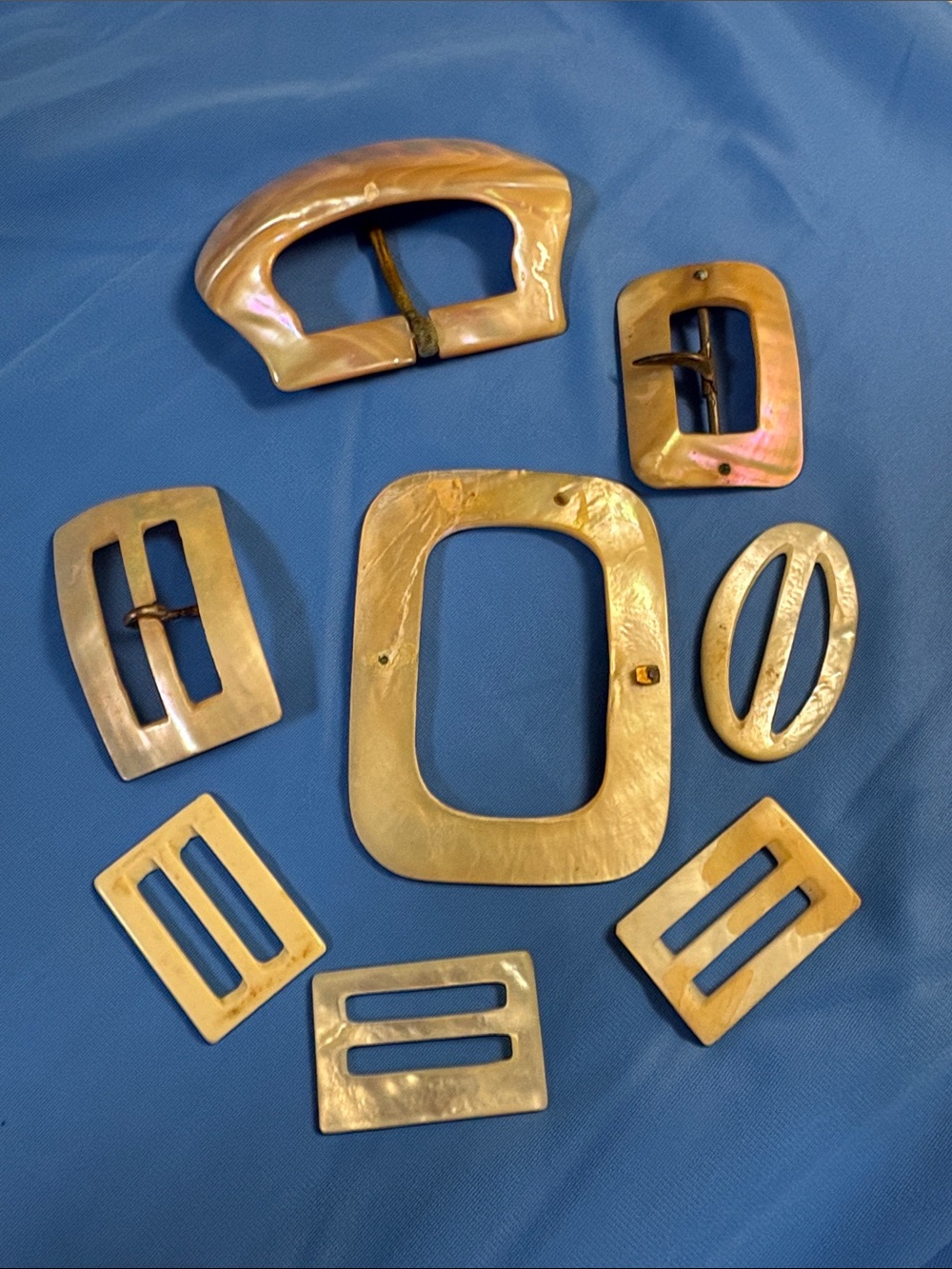 Mother of Pearl Beautiful Creamy Off White Belt Buckles/Scarf Slides  - 1940’s